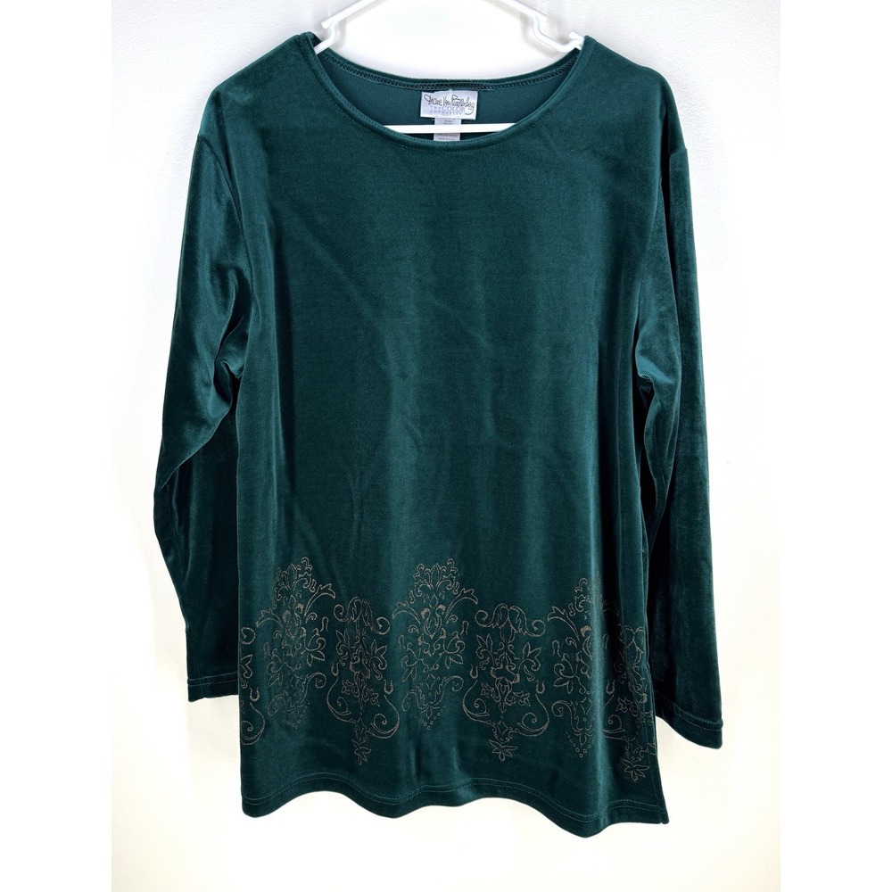 diane von furstenberg Color Authority Vintage Top Green Velvet Blouse Gold Print